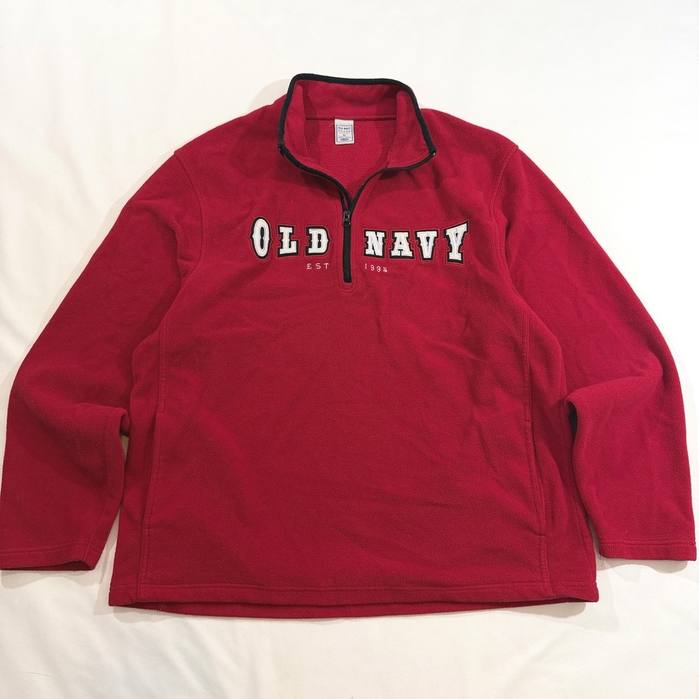 Old Navy Fleece Pullover Men XL Red Vintage 2005 Embroidered Spellout Logo Y2K